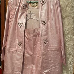 Braefair leather metallic light pink vintage jacket with matching skirt.
